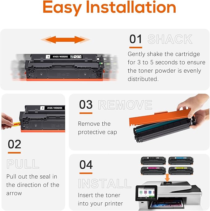 Jeostarky 414x Toner Cartridges 4 Pack High Yield Replacement for HP 414x Toner 414a W2020x Compatible with HP Color Laserjet Pro MFP M479fdw M479fdn M454dw M454dn M480f Printer