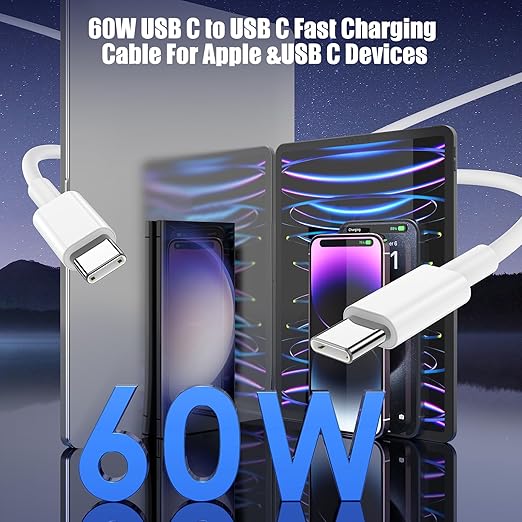 LOFPYE 3-Pack 10FT 60W USB C to USB C Cable, Type C to Type C Cable,Fast Charging Cable for iPhone 16 15 Pro Plus Pro Max，for Galaxy S24 S23, for iPad Pro/Air, for MacBook Pro/Air and More