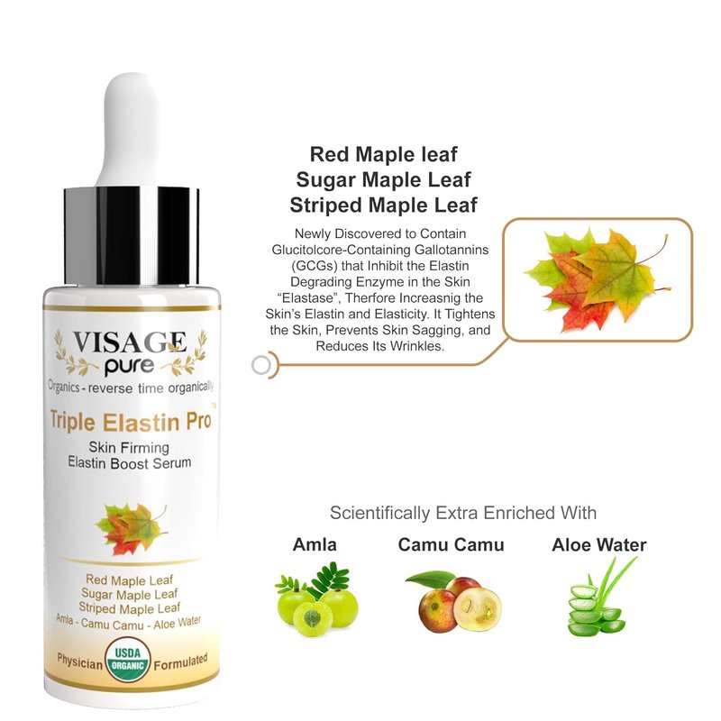 Triple Elastin Pro - Skin Firming Face Serum with GCGs | USDA Organic, Physician Formulated, Boosts Elasticity