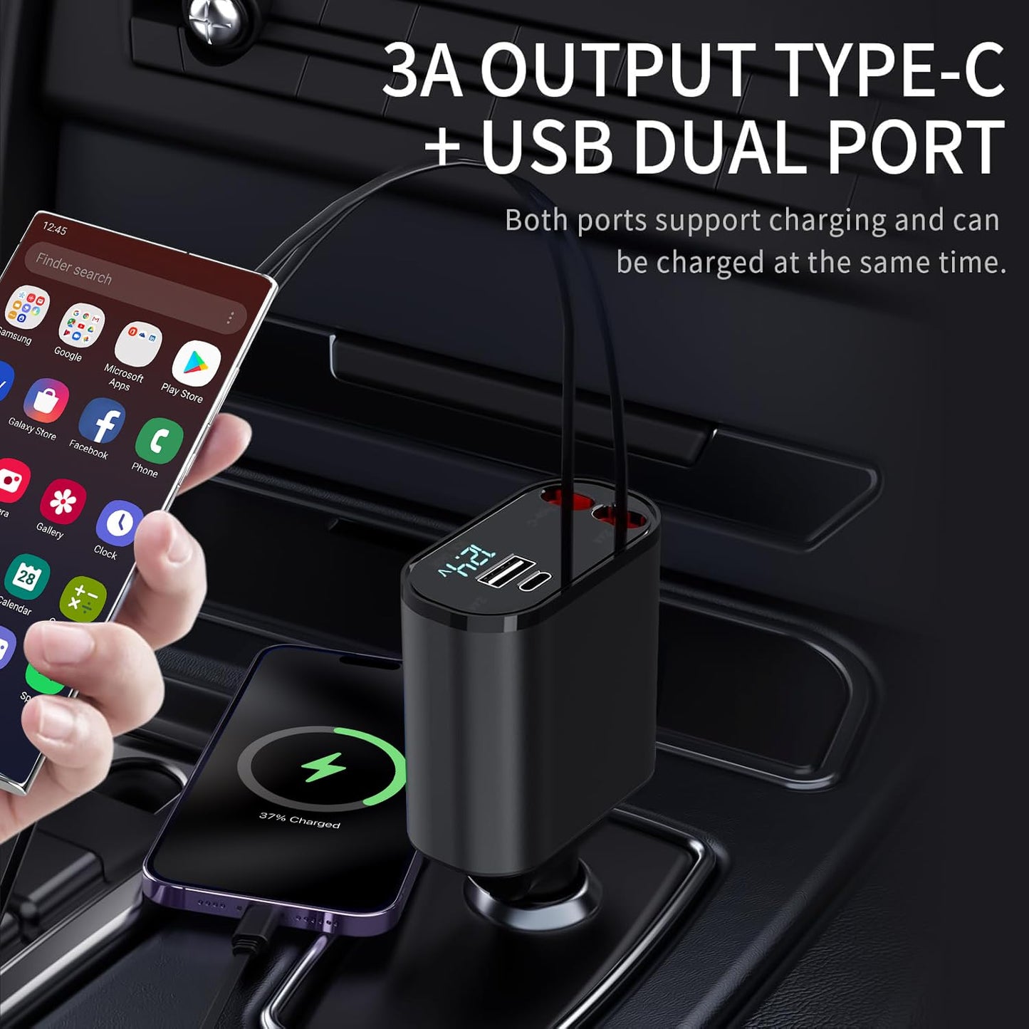 60W Fast Charging Car Charger for iPhone, 4-in-1 Retractable Phone Charger, Travel Essentials, Gifts for Women Men, Car Accessories for Women Men, for iPhone 14 13
