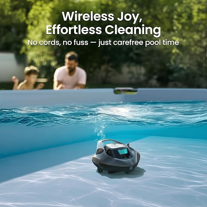 AIPER Cordless Robotic Pool Vacuum, Self-Parking Technology, Portable, Ideal for Above-Ground Flat Pool up to 40 Feet, Grey