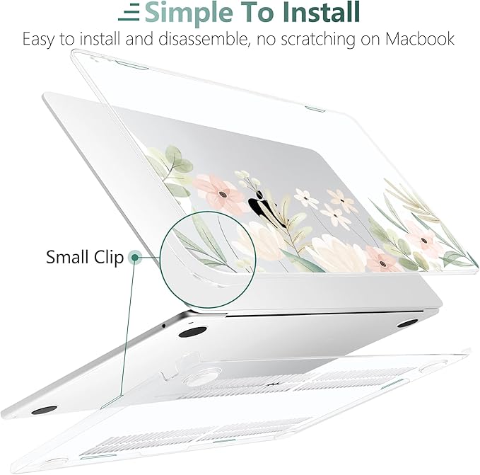 TWOLSKOO for MacBook Air 13 inch Case M5 2026 M4 2025 M3 M2 2024-2022 A3449 A3240 A3113 A2681, Plastic Hard Shell & Keyboard Cover & Screen Film for MacBook Air 13.6 inch Case, Watercolor Floral