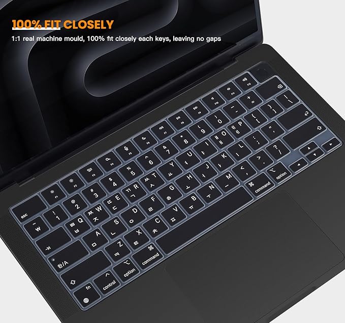 Korean Silicone Keyboard Cover Skin for 2026 2025 14.2 inch Apple MacBook Pro 14 A3426 A3427 A3434 A3112 A3401 A3185 A2992 A2918 A2442 / Pro 16 A3428 A3429 A3403 A3186 with M5-M1 Pro Max Chip - Black