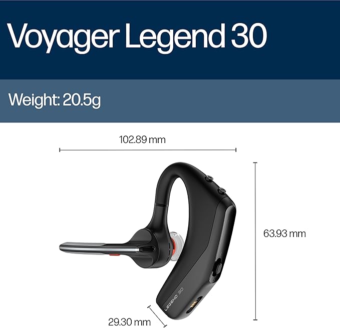 Poly Voyager Legend 30 - Bluetooth Headphones with Mic - Discreet Boom & 4 Noise-Canceling Mics - WindSmart Technology - All-Day Comfort - Seamless Connectivity - Smart Sensors & Call Controls