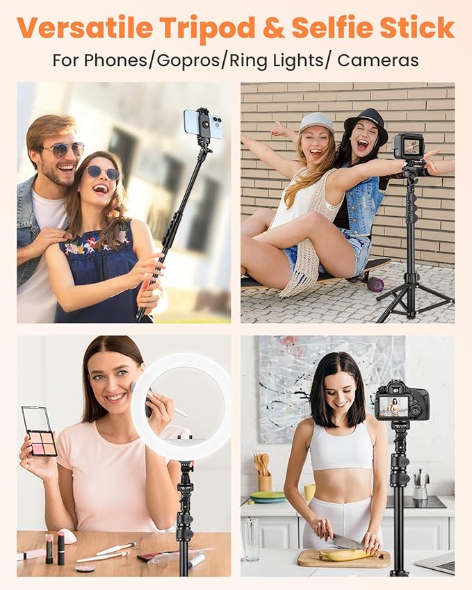 Phone Tripod, 85" Tall Tripod for iPhone with Remote, Gooseneck and Phone Holder, Overhead Phone Stand for Video Recording Watching Cooking Fitness Vlog, Compatible with iPhone Android, Black
