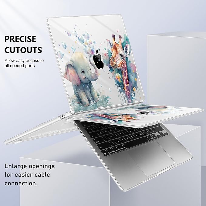 Lepeoac Case for 2026/2025/2024/2023 MacBook Air 15-inch Laptop Release M5 A3448 /M4 A3241 /M3 A3114 /M2 A2941, Stylish Protective Hard Shell Cover for MacBook Air 15.3 inch - Elephant & Giraffe