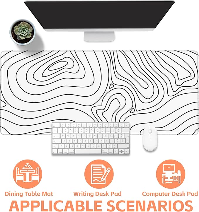 NIYLYNSYN Mouse Pad Large Topographic Contour Map Non-Slip Game Desk Mat with Stitched Edge Laptop Keyboard Desk Pad for Work Home Gaming (35.4 x 15.7 Inches)