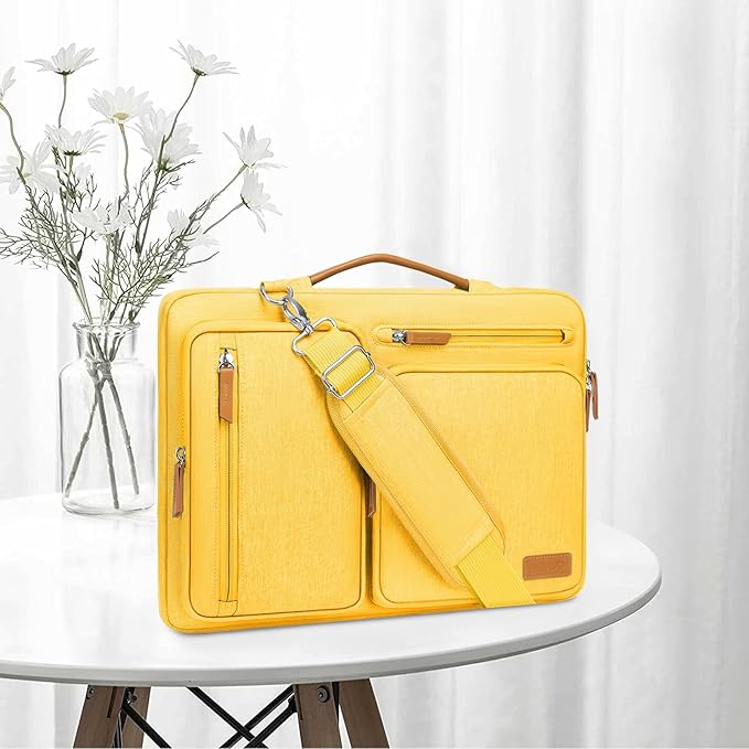 MOSISO 360 Protective Laptop Shoulder Bag,15 inch Computer Bag Compatible with MacBook Air 15 inch M5 M4 M3 M2/Pro 15, Dell XPS Plus,Side Open Messenger Bag with 4 Zipper Pockets&Handle, Yellow