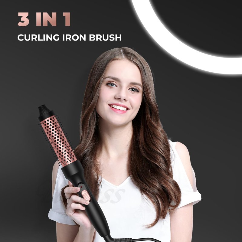 Rose Romee Thermal Brush, Heated Round Brush, 1 1/2 inch Hot Round Brush Curling Iron with Ceramic Tourmaline and PTC Heater, Detachable Brush Head with Dual Voltage for Travel