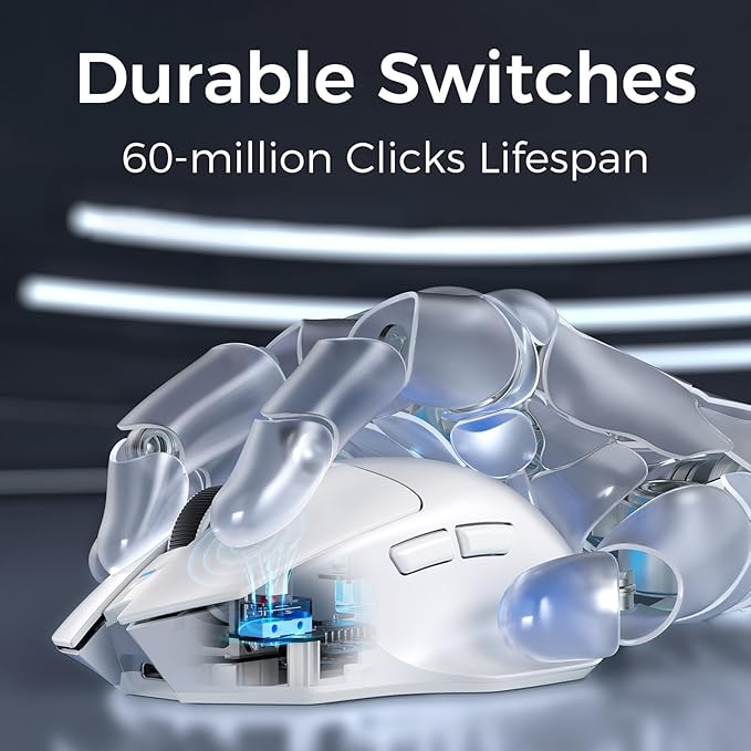 MCHOSE G7 Lightweight Ergonomic Wireless Mouse, PAW3311 12K DPI Sensor, Tri-Mode Connection, Wireless/Wired 1K Polling, 55g Weight, 800mAh Bettery (White)