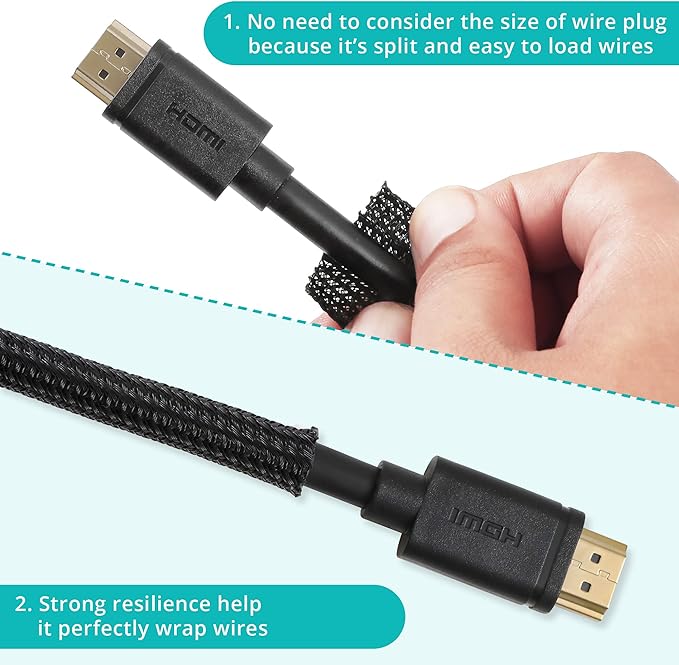 ZhiYo Cable Sleeve, 20ft, 1/4 inch, Black