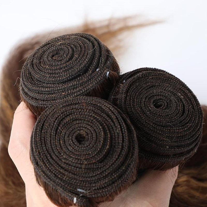Light Brown Straight Bundles Human Hair T1B/30 Ombre Bundles Double Weft Brazilian Human Hair Sew-In Weave Extensions 10 12 14 Inch（Black Ombre Light Brown）