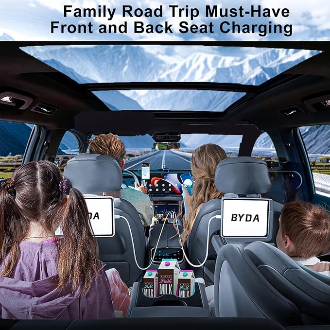 4 in 1 Retractable Car Charger,69W USB-C Fast Car Charger, for iPhone16/15/14/13/12,Cigarette Lighter Charger (Grey, Dual Type C &RGB Breathing Light [Black])