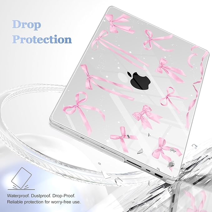 Lepeoac for MacBook Pro 16 inch Case 2021 2022 2023 2024 Release A3186 A3403 M4 A2991 M3 A2780 M2 A2485 M1 Pro/Max, Hard Shell Case with Screen Protector & Keyboard Cover, Bowknot