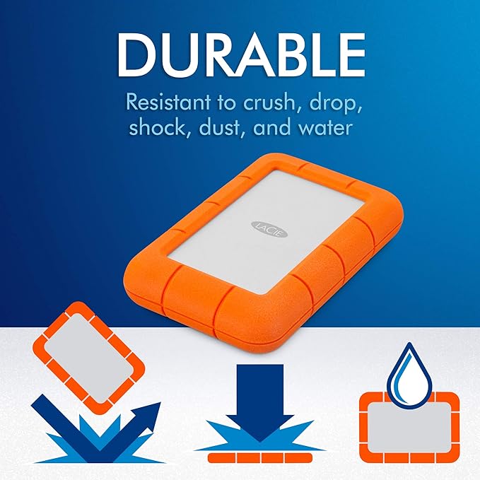 LaCie Rugged Mini, 1TB, 2.5", Portable External Hard Drive, for PC Mac iPad and iPhone, Data Rescue Service (LAC301558)