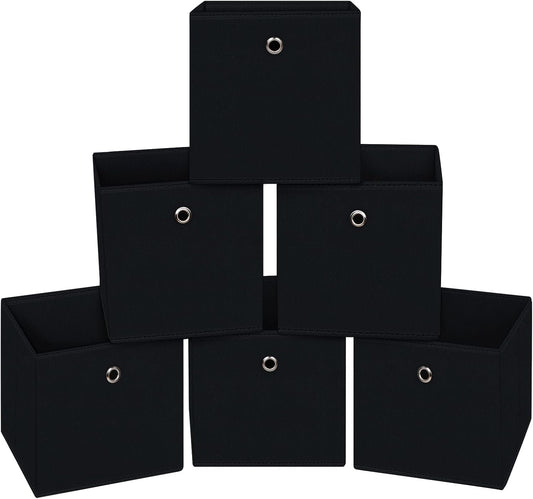Skiennix Foldable Storage Cubes - 11-Inch Cloth Organizer Bins with Handles | Set of 6 Black