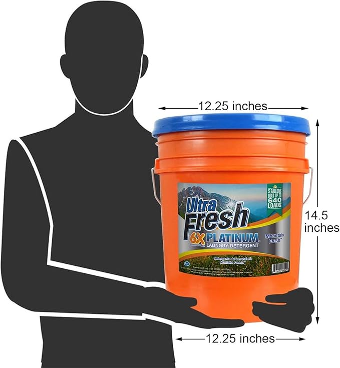 Ultra Fresh 6X Platinum 5 Gallon Laundry Detergent Liquid for All Machine Types with Easy Dispensing Pump, Up to 640 Loads, Mountain Fresh (4 Pack)