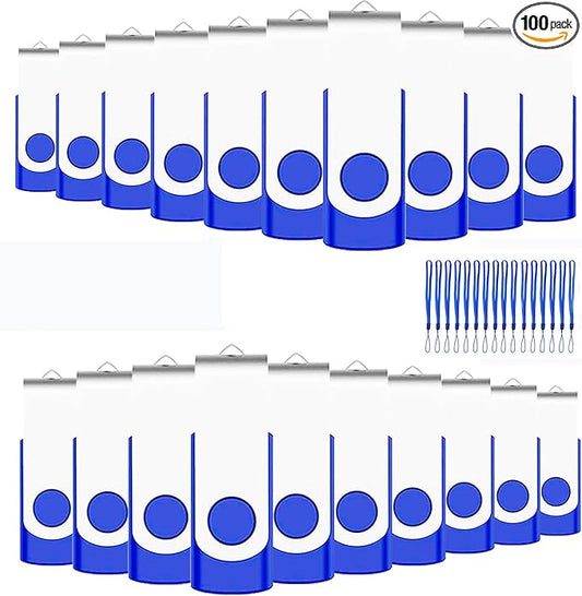 100-Pack of 1GB USB Flash Drive Bulk EASTBULL FAT32 Thumb Drive Pack (Blue)