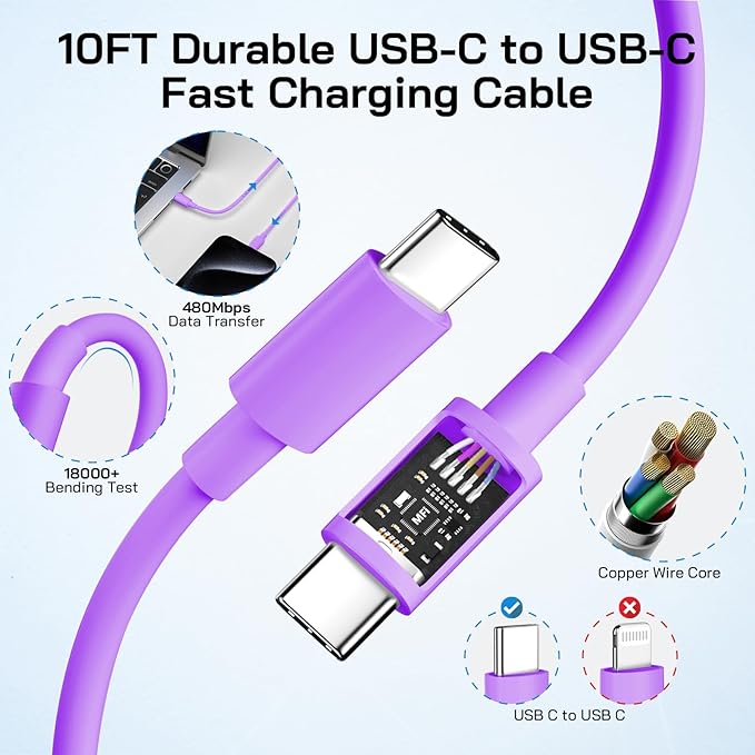 30W USB C i Phone 17 16 15 Charger Fast Charging, 2PACK Wall Charger for iPhone 16 15 Pro Max Charger Cord 10FT Fast Type C Block for iPhone 17 Pro Max/17 Air/16/15 Plus/15 Pro Max,i Pad Pro, Purple