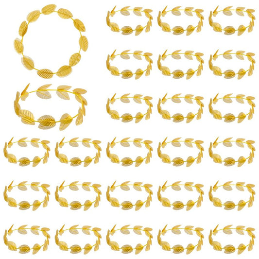 24Pcs Roman Laurel Toga Head Wreath Goddess Headpiece Circlet 7.3 Inches in Diameter Gold Leaf Crown Golden Greek Emperor Crown Toga Headwear
