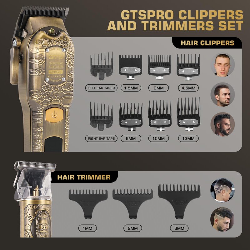 GTSPROProfessional Hair Clippers for Men – Cordless Barber Clippers with LCD Display, Precision Trimmer & Travel Case – Gifts for Men Husband Father