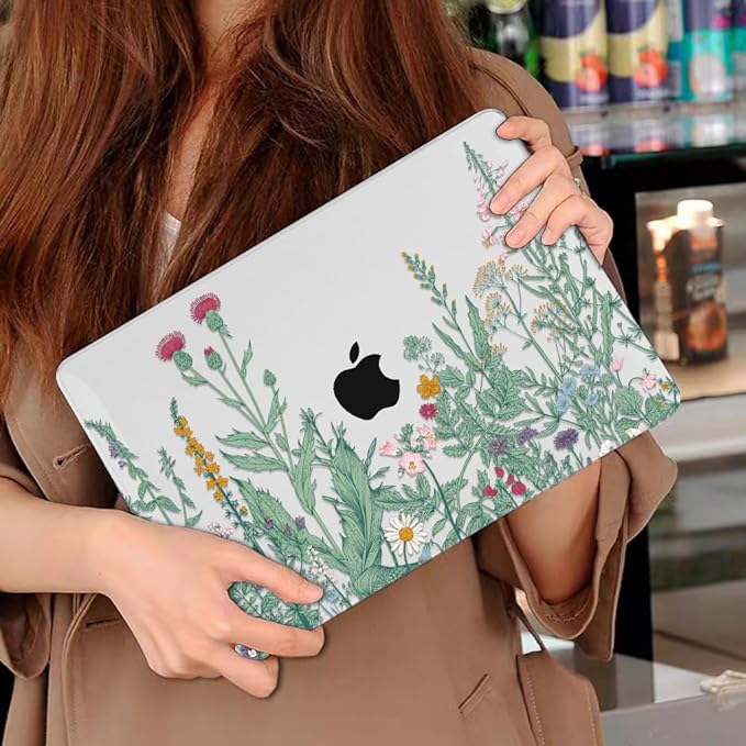 LCMOCICO for MacBook Air 13 Inch Case 2026 2025 2024 2023 2022 Release M5 A3449 M4 A3240 M3 A3113 M2 A2681, Scratch Resistant Plastic Hard Shell Case for MacBook Air 13.6 M5, Green Plants Flowers