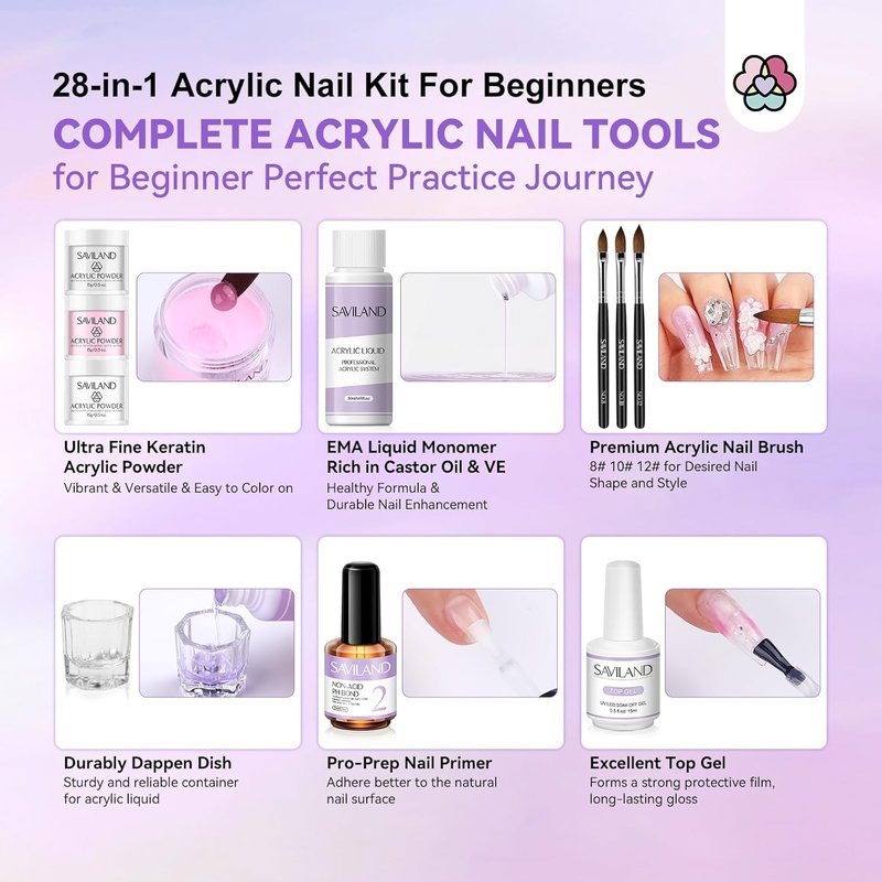 Acrylic Nail Kit for Beginners - Complete Set with Drill, Glitter Powder & 100 Nail Tips | DIY Home Manicure