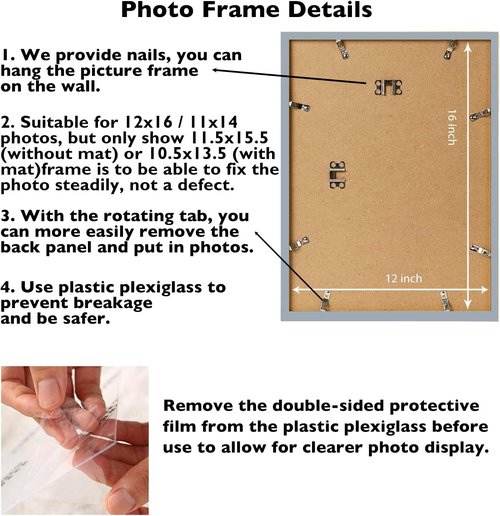 JCJMY Rustic White Picture Frame - 12x16 with 11x14 Mat for Wall Display | Durable Plexiglass
