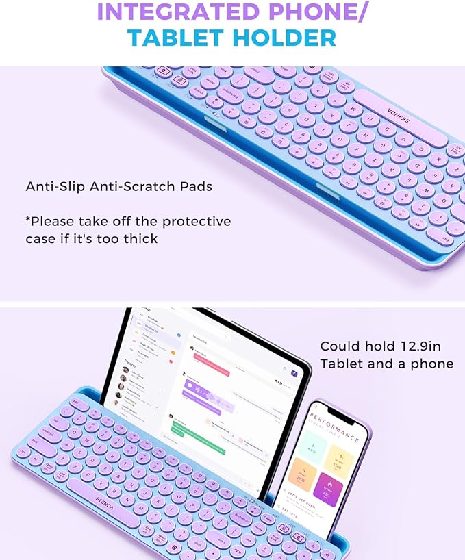 seenda Bluetooth Keyboard and Mouse for iPad, CTU-301 Wireless Multi-Device Connection Bluetooth+2.4G Keyboard Mouse Combo with Tablet Holder for iPad/Macbook/Windows, iOS/Android/Phone, Blue & Purple