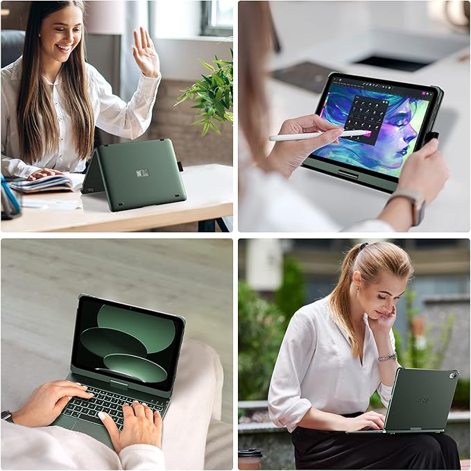 typecase Touch iPad 11th 10th Generation Case with Keyboard (11" 2025, A16 & 10.9" 2022) – 360° Rotatable, 11-Color Backlit, Multi-Touch Trackpad, Pencil Holder, Thin & Light – Midnight Green