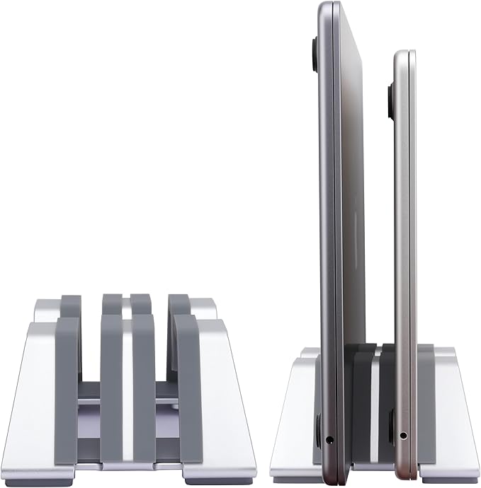 Psitek Adjustable Dual Vertical Laptop Stand - Supports 2 Devices Holder, Fit for All Laptops(10-30mm Thickness) - Fashion Design, Adjustable Width, Anti-Slip & Scratch-Resistant, Patented Design