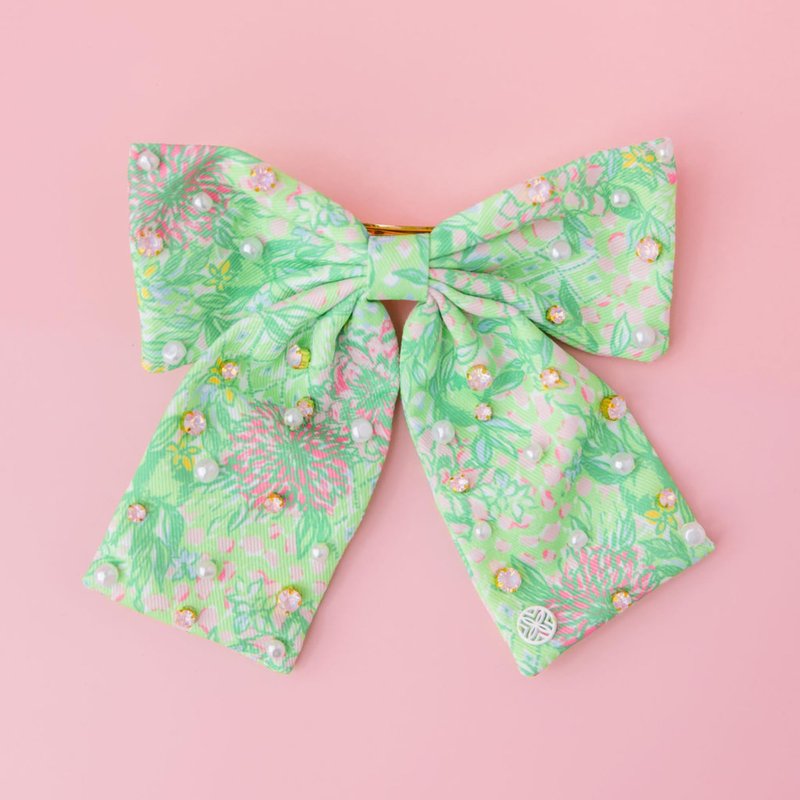 Lilly Pulitzer Hair Bow for Women, Cute Hair Accessories in Green Floral, Lime Feeling Good