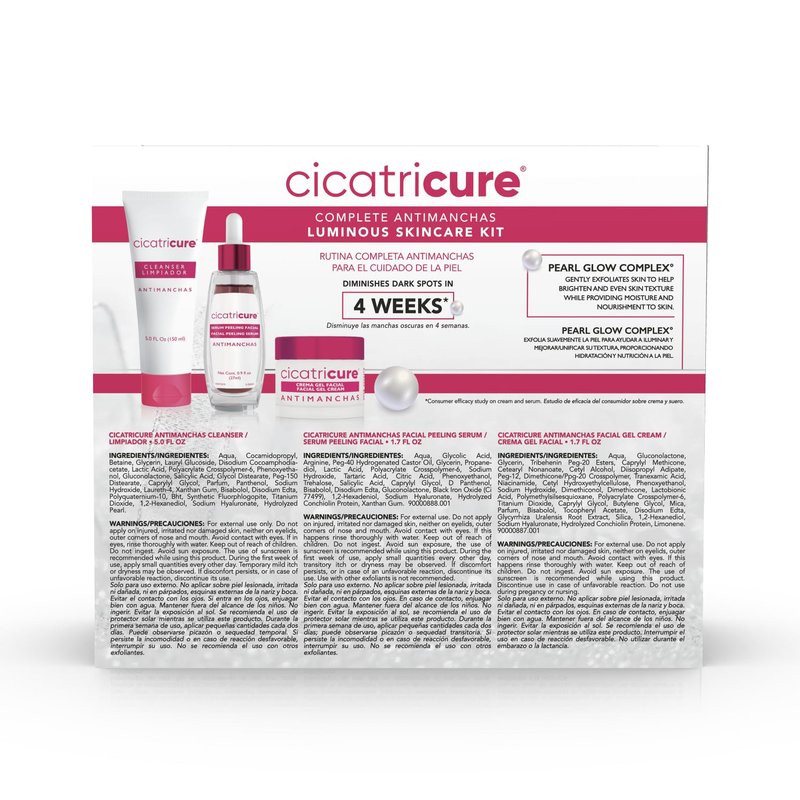 Cicatricure Antimanchas Skin Care Kit: AHA & PHA Exfoliating Face Wash, Brightening Serum, and Moisturizing Gel Cream - Dark Spot Reduction, Enhanced Glow, Paraben & Sulfate-Free