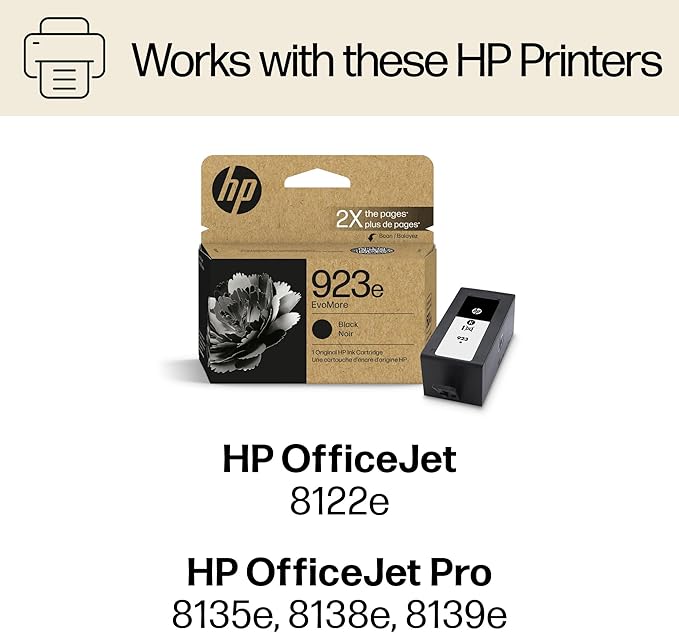 HP 923e Black EvoMore Ink Cartridge| Works with Printer Series: OfficeJet 8120, OfficeJet Pro 8130 | Carbon Neutral | 4K0T7LN