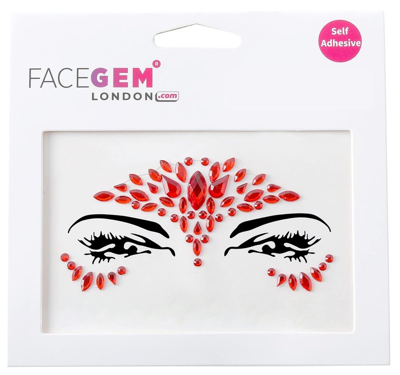 Face Gems - Adhesive Glitter Jewel Tattoo Stickers for Festival Rave | Red Body Makeup