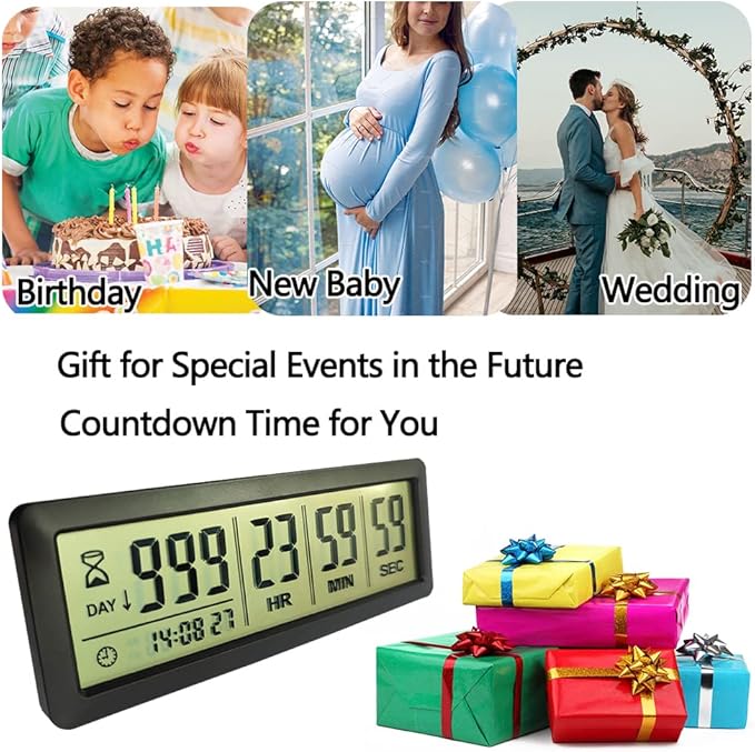 MOSTRUST Digital Countdown Days Timer - Black Upgraded Big 999 Days Count Down Clock with Stand Strong Magnetic Back for Vacation Retirement Wedding Holiday