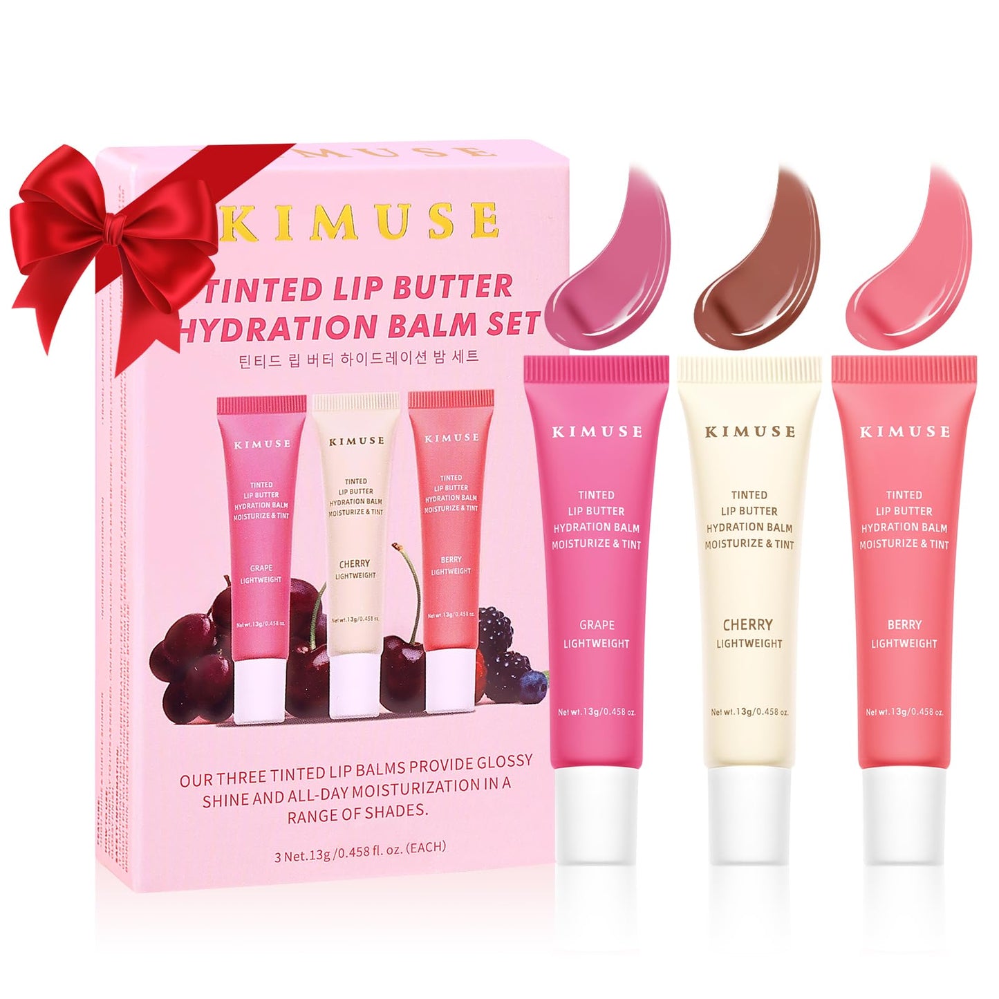 KIMUSE 3 Pack Tinted Lip Butter Hydration Balm, Hydrating Lip Treatment with Hyaluronic Acid & Vitamin E, Tinted Lip Balm for Instant Moisture, Shine & Hydration, Supple Lips, Vegan & Cruelty-Free