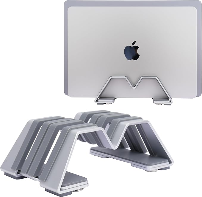 Psitek Adjustable Dual Vertical Laptop Stand - Supports 2 Devices Holder, Fit for All Laptops(10-30mm Thickness) - Fashion Design, Adjustable Width, Anti-Slip & Scratch-Resistant, Patented Design