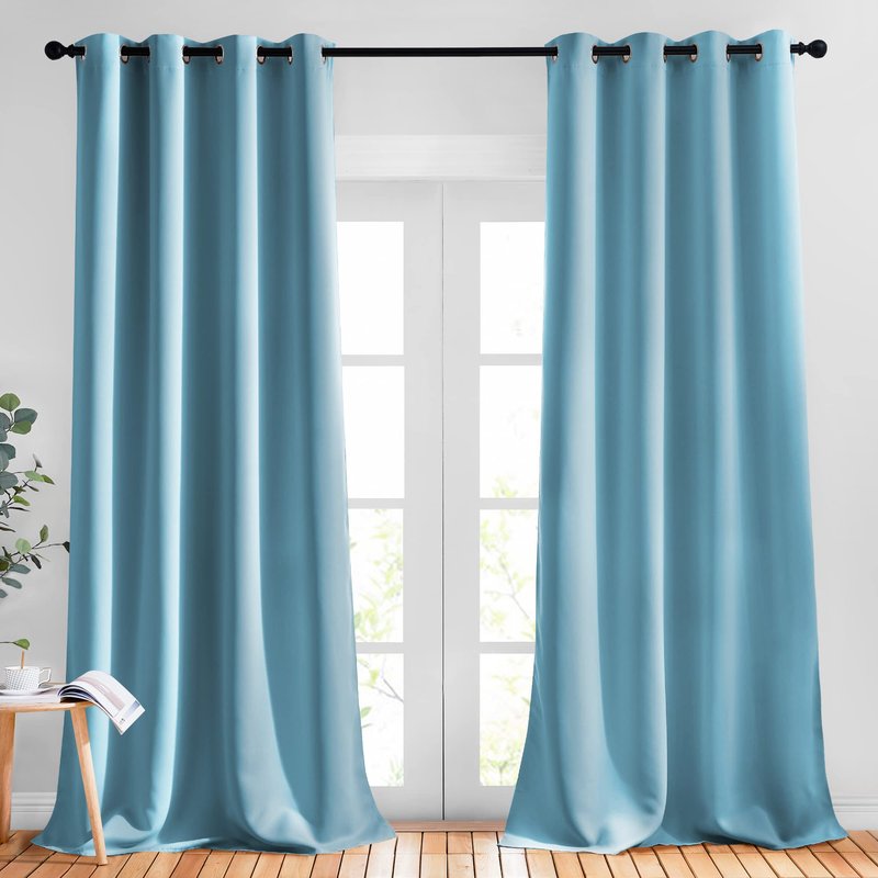 NICETOWN Bedroom Blackout Curtains and Drapes - Window Treatment Thermal Insulated Solid Grommet Blackout Draperies for Living Room (Set of 2 Panels, 52 by 95 Inch, Teal Blue)