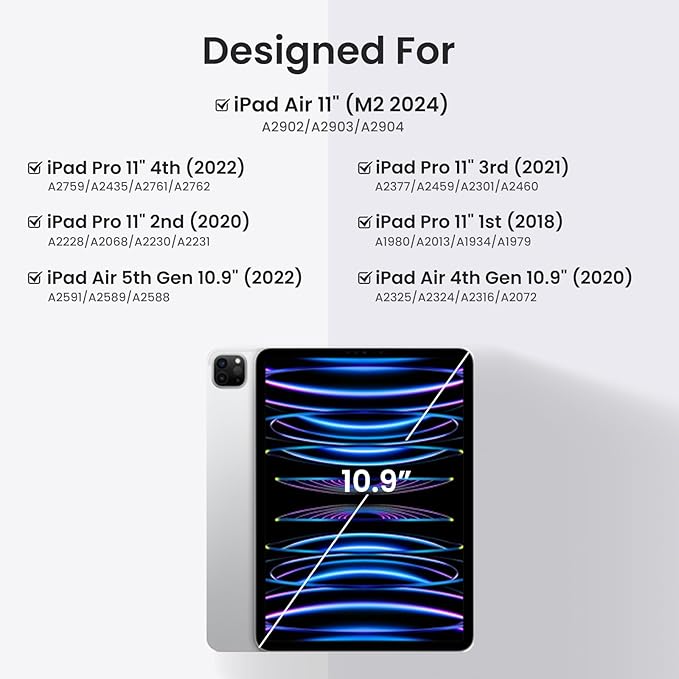 OPAKIT Keyboard Case for iPad Air 5th/4th Pro 11 inch, 7-Color Backlit Detachable Wireless Keyboard Case with Pencil Holder, Stand Folio Cover for Gen 2020/2022, Pro 4th/3rd/2nd/1st Gen, Black