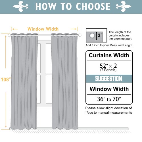 ChrisDowa Blackout Curtains 108 inches Long for Bedroom - 2 Panels Set Grommet Thermal Insulated Room Darkening Curtains for Living Room (Aqua, 52 x 108 Inch)