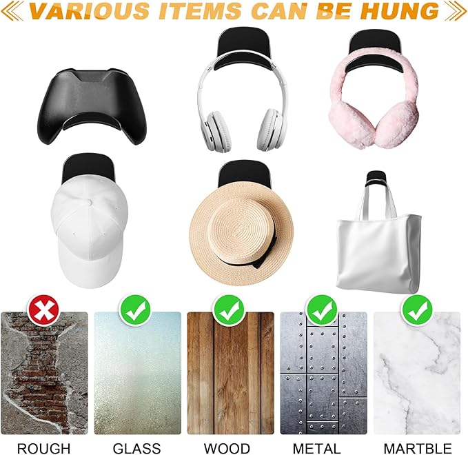 Wonderjune 30 Pcs Headphone Hanger Holder Desk Adhesive Headphone Hook Graduation Wall Hook Mount Strong Universal Acrylic Holder Hooks for General Purpose Game Earphone Controller(Black)