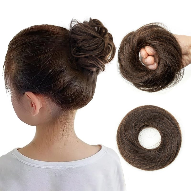 Messy Bun Hair Piece - 2 PCS Dark Brown Soft Fluffy Scrunchies for Easy Updos | Ideal for Women & Kids
