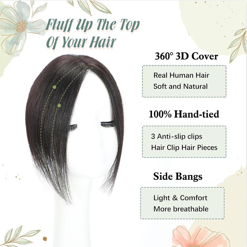 Black Hair Toppers for Women - Real Human Hair 3D Design | No Bangs, 10 Inch for Thinning Hair