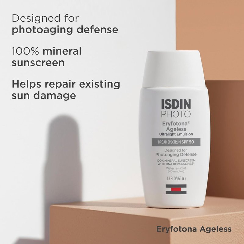 ISDIN Eryfotona Ageless Tinted Mineral Sunscreen SPF 50 - Anti-Aging Face Sunscreen with Zinc Oxide & Vitamin E | Universal Tint, No White Cast