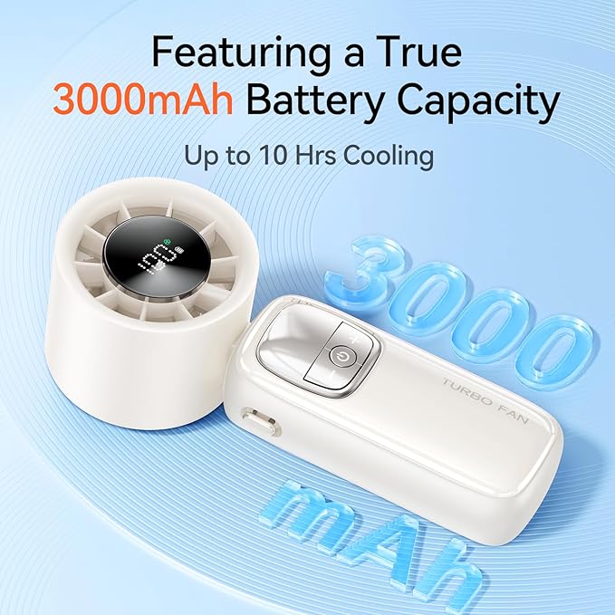 KIMMOO 3-in-1 Portable Handheld Turbo Fan-100 Speeds, 15000 RPM, 10Hrs Cooling, LED Display, 90° Rotation, Travel Fan, Mini Foldable Hand Held Personal Fan for Women Men (white)