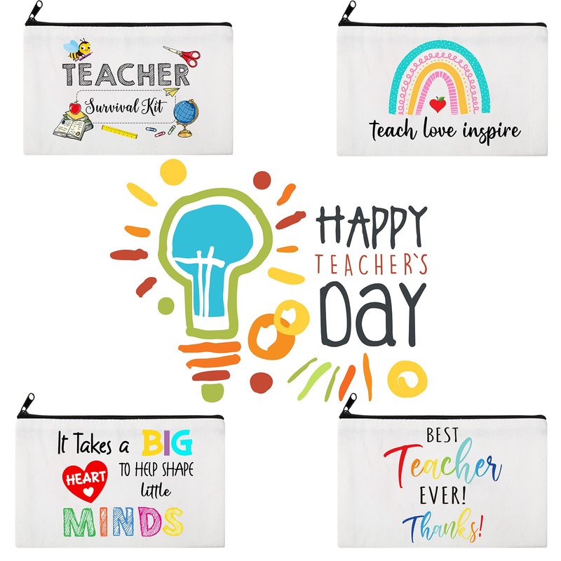 Saintrygo 20 Pieces Teacher Gifts Makeup Bags Bulk Canvas Survival Kit Cosmetic Bag Zippered Pencil Case Appreciation Gifts Travel Toiletry Pouch for Graduation Teachers Day(Heart)