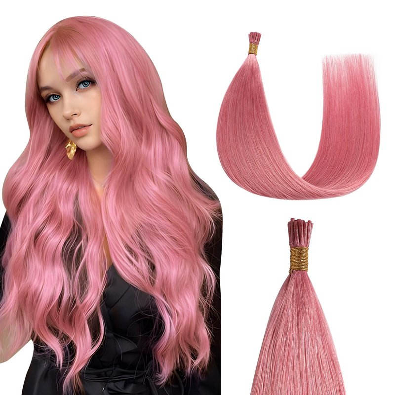 Sunya I Tip Hair Extensions Human Hair Hot Pink 20 Inch Pink I Tip Hair Extensions 25g 25 Strands/Pack