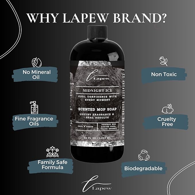 Lapew Midnight Ice Bundle – Carpet Deodorizer Powder & Scented Mop Soap Set – Odor Eliminator for Pet-Friendly Homes (Black Ice Fragrance)