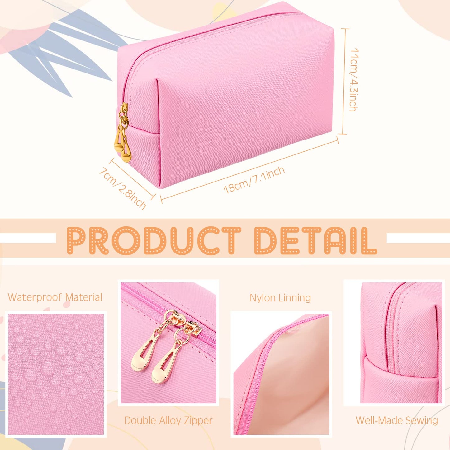 Kigeli Aesthetic Makeup Bags PU Leather Cosmetic Pouches Waterproof Plain Toiletry Bags Makeup Pouches Bulk for Women Party Gift Travel Storage Organizer(Macaron,7.1 x 2.8 x 4.3 in)